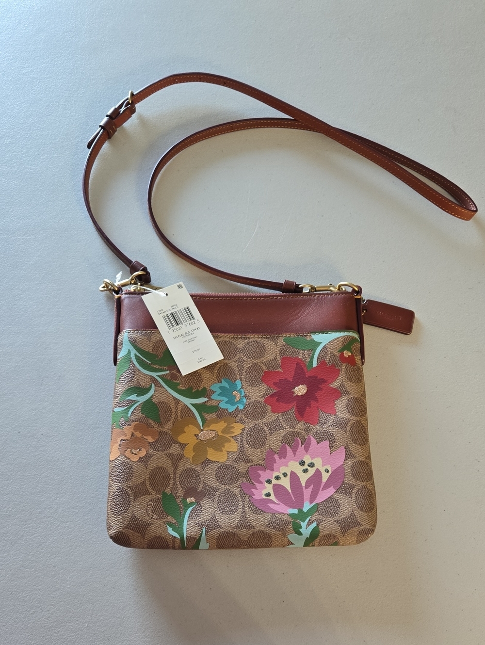 Coach Brown Signature Crossbody with Multi-Color Floral Print